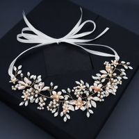 Korean Pearl Headdress Handmade Flower Wedding Headband Bride Hairband main image 1