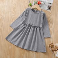 Children's Gray Long-sleeved Solid Color Dress sku image 1