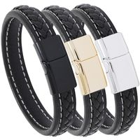 Simple Casual Black Woven Leather Bracelet main image 2