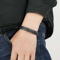 Simple Casual Black Woven Leather Bracelet main image 3