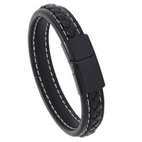 Simple Casual Black Woven Leather Bracelet main image 5