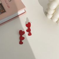 Boucles D&#39;oreilles Simples De Style Chinois Avec Aiguille En Argent 925 Red Love main image 4