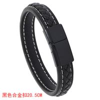 Simple Casual Black Woven Leather Bracelet sku image 1