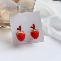 Korea Cute Small Fresh Love Strawberry Earrings sku image 1