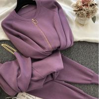 Women's Simple Style Solid Color Knitted Fabric Pants Sets main image 4