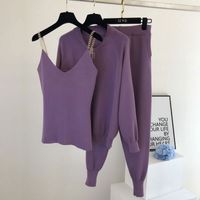 Women's Simple Style Solid Color Knitted Fabric Pants Sets main image 7