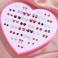 New Fashion Simple Style Black And White Love Gift Box Set 36 Pairs Of Earrings Wholesale Nihaojewelry sku image 6