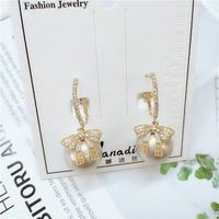 Fashion Pearl Bow Earrings sku image 2