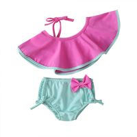 New Fashion  Single Shoulder Strap Lotus Leaf Collar Children's Beach Swimsuit sku image 1