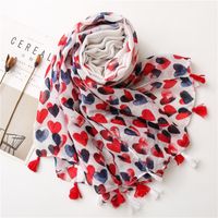 New Sweet Red Love Cotton And Linen Scarf main image 6