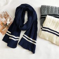 Striped Two-color Wool Knitted Scarf main image 3