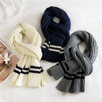 Striped Two-color Wool Knitted Scarf main image 4