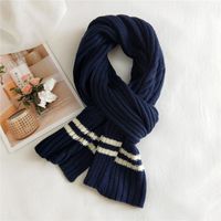 Striped Two-color Wool Knitted Scarf sku image 2