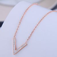 Moda Coreana Y Dulce Collar De Acero De Titanio En Forma De V Con Diamantes Flash Ol main image 3