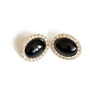 Oval White Black Diamond Earrings main image 3