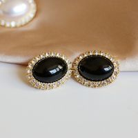 Oval White Black Diamond Earrings main image 4
