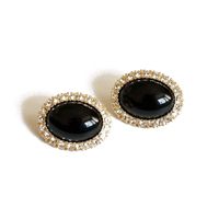 Oval White Black Diamond Earrings main image 6