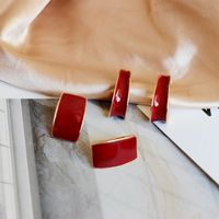 Red Curved Rectangle Earrings main image 6