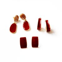 Red Curved Rectangle Earrings main image 3