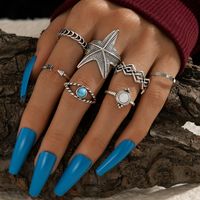 Turquoise Starfish Arrow Open Rings 7-piece Set sku image 2