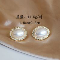 Oval White Black Diamond Earrings sku image 1