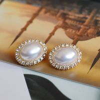 Oval White Black Diamond Earrings sku image 3