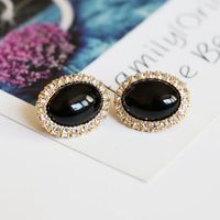 Oval White Black Diamond Earrings sku image 4