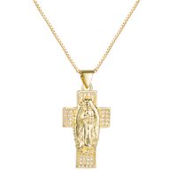 Retro Virgin Mary Cross Pendant Copper Inlaid Zircon Necklace main image 2