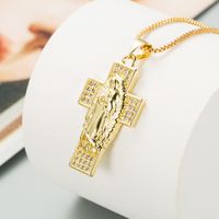 Retro Jungfrau Maria Kreuz Anhänger Kupfer Eingelegte Zirkon Halskette main image 3