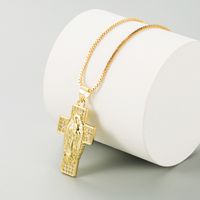 Retro Jungfrau Maria Kreuz Anhänger Kupfer Eingelegte Zirkon Halskette main image 4