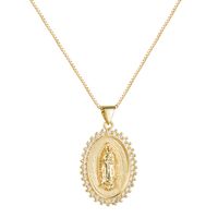 Oval Virgin Mary Statue Pendant Copper Necklace main image 2