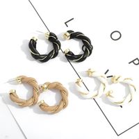 Leather Alloy Twist Round Earrings main image 4