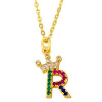 Diamond-studded 26 English Letter Crown Necklace sku image 18