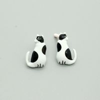 Korea Funny Cartoon Cute Black Spotted Cat Dog Earrings sku image 1