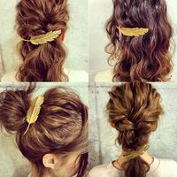 Fashion Golden Feather Leaf Hairpin main image 5