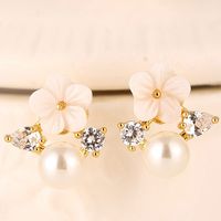 Fashion Sweet Ol Shell Flower Zircon Earrings sku image 1