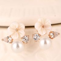Fashion Sweet Ol Shell Flower Zircon Earrings sku image 3