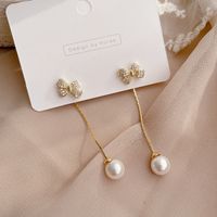 Korean New Simple Pearl Bowknot Earrings main image 1