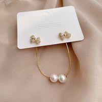 Korean New Simple Pearl Bowknot Earrings main image 3