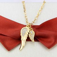 Inlaid Zirconium Gold-plated Feather Copper Pendant Necklace main image 4