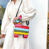 Hot Selling Fashion New Creative Hit Color Cute Cartoon Rainbow Color Stitching Pu Pony Crossbody Bag Shoulder Bag Nihaojewelry Wholesale sku image 1