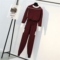 Women's Casual Solid Color Knitted Fabric Contrast Binding Pants Sets main image 5