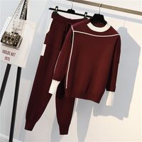 Women's Casual Solid Color Knitted Fabric Contrast Binding Pants Sets sku image 7