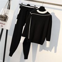 Women's Casual Solid Color Knitted Fabric Contrast Binding Pants Sets sku image 13