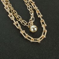 Simple Style Bamboo-linked Chain Alloy Ball Pendant Necklace main image 3