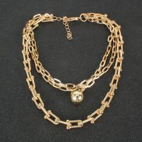 Simple Style Bamboo-linked Chain Alloy Ball Pendant Necklace main image 4