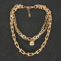 Simple Style Bamboo-linked Chain Alloy Ball Pendant Necklace main image 5