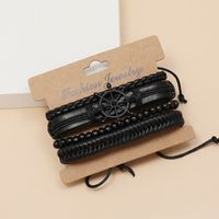 New  Creative Hand-woven Black Rudder Leather Bracelet main image 3