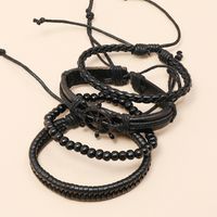 New  Creative Hand-woven Black Rudder Leather Bracelet main image 4