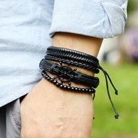 New  Creative Hand-woven Black Rudder Leather Bracelet main image 6